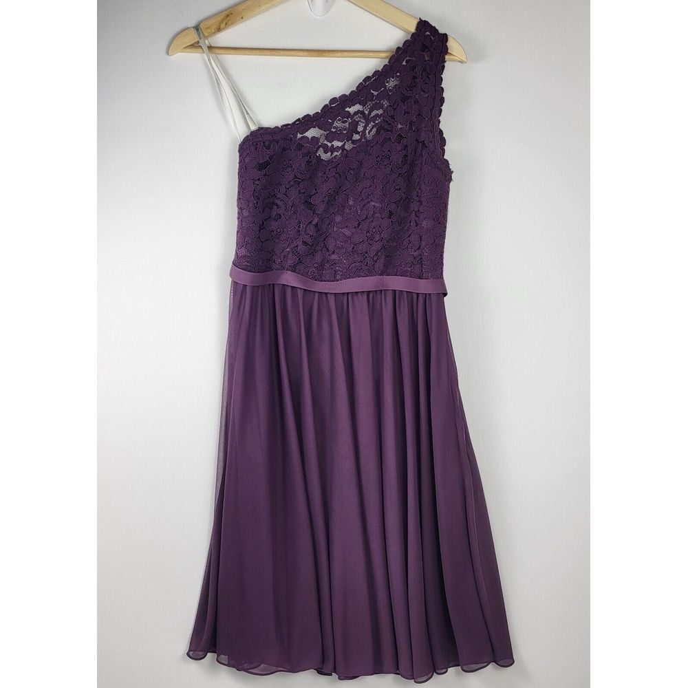 David's Bridal One shoulder Lace‎ Burgundy Formal Bridesmaids Dress Size 4 New